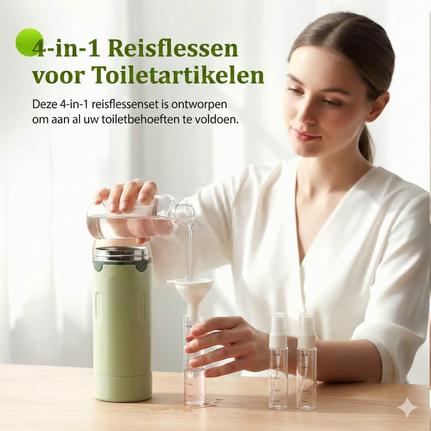 4-in-1 Reisflesjes Set voor Handbagage - Lekvrije Siliconen Reisflessen