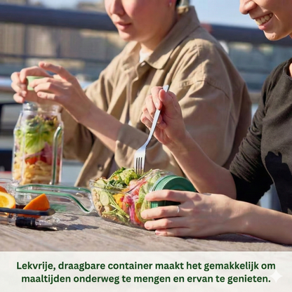 Saladebox to Go - Lekvrije Lunchbox met Vakken & Dressing Bakje (Vaatwasserbestendig)