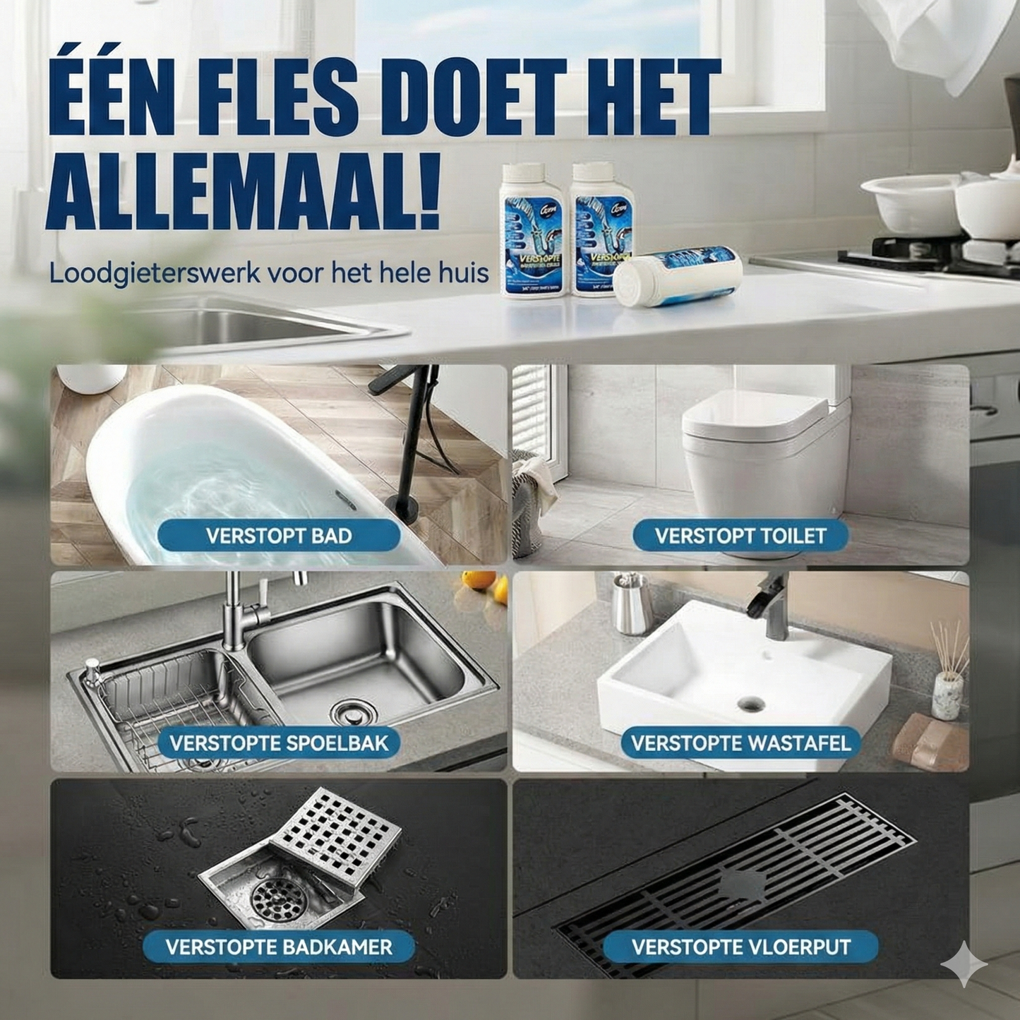 Krachtige Afvoerontstopper - Vloeibaar Ontstoppingsmiddel voor Keuken, Douche & Toilet (Lost Haren & Vet op)