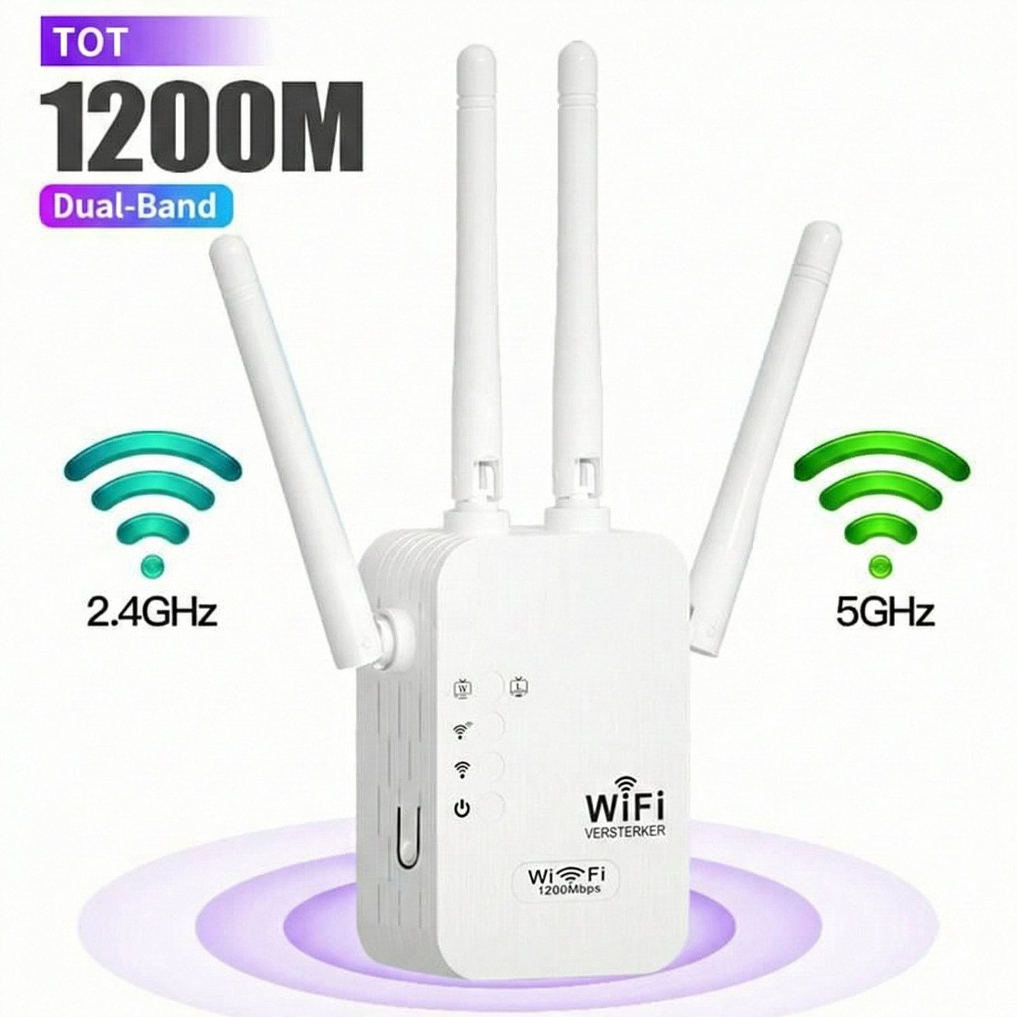 WiFi Versterker 1200 Mbps - Dual Band Repeater (5GHz & 2.4GHz) - Met Ethernetpoort & WPS.