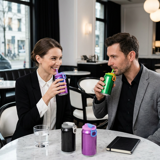 2-in-1 herbruikbare siliconen rietjesdop – Lekvrij, draagbaar drinkdeksel (set van 2)