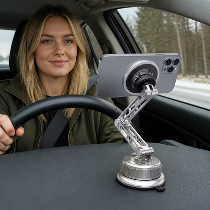 Volledig metalen telefoonhouder voor de auto met supersterke magneten en zuignap