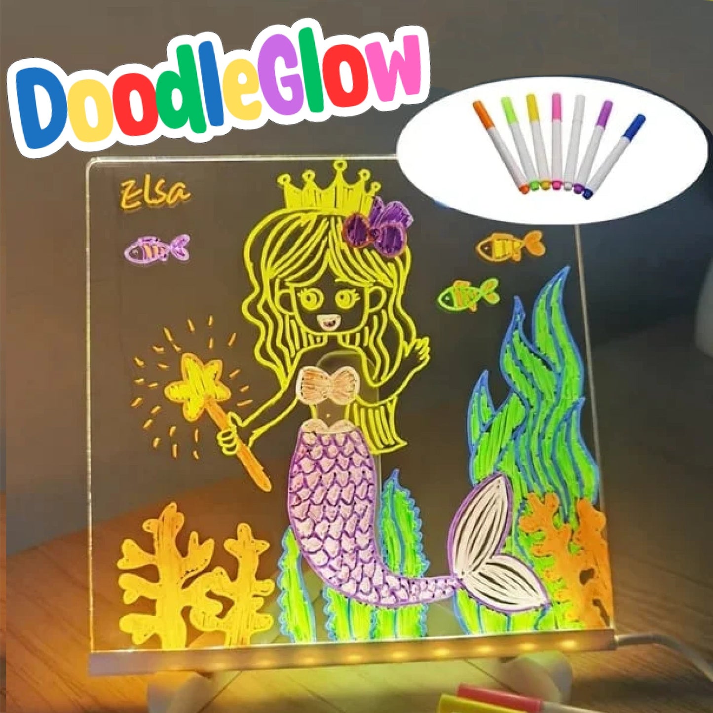 DoodleGlow™ Magisch LED Tekenbord - Lichtgevend Tekentablet voor Kinderen (Incl. Stiften & Sjablonen)