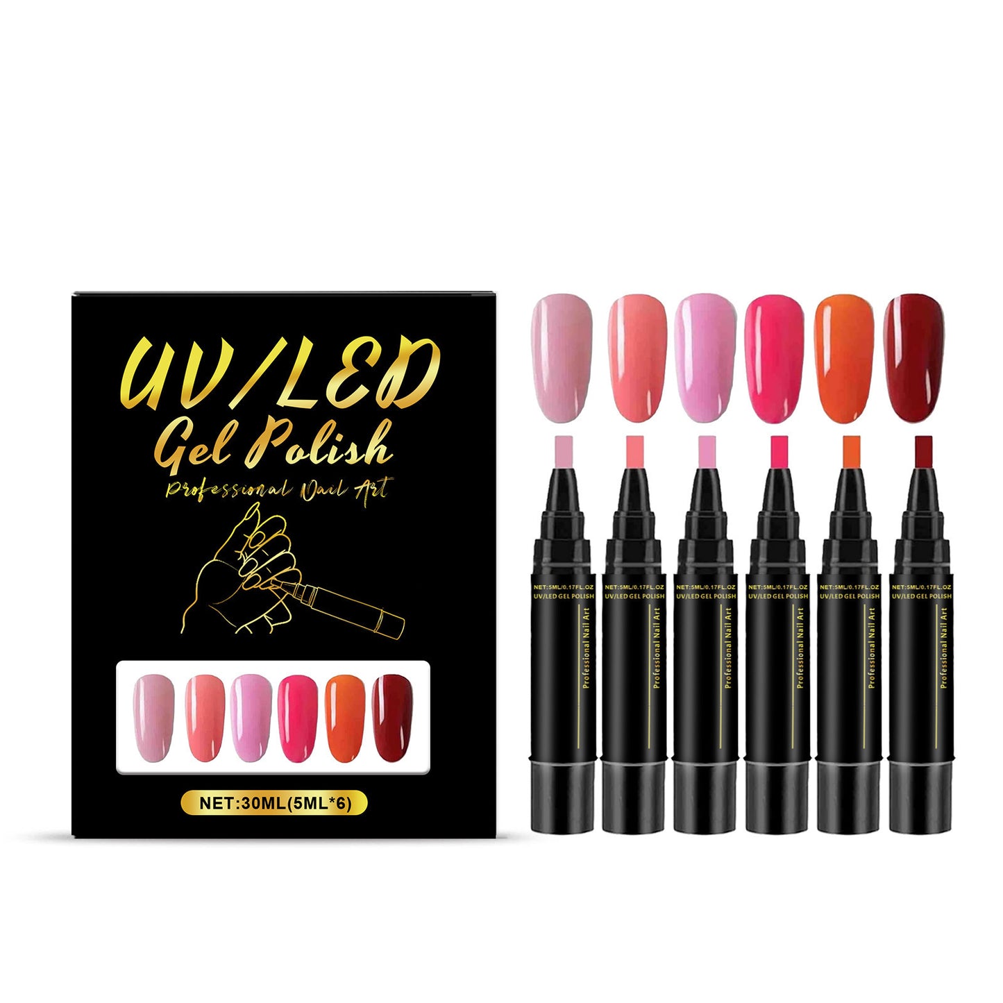 SalonPen – 3-in-1 Nagellak Pen (met UV-lamp) – Set van 6