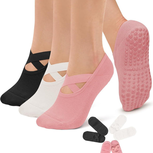 Antislip Pilates Sokken / Pilates Sokken met Grip (1 Set 3 Stuks)