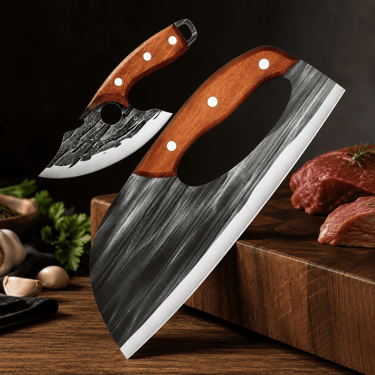 🔪Premium Vleesmessenset (Set van 2) – Ultieme Scherpte voor BBQ, Grillen en Koken