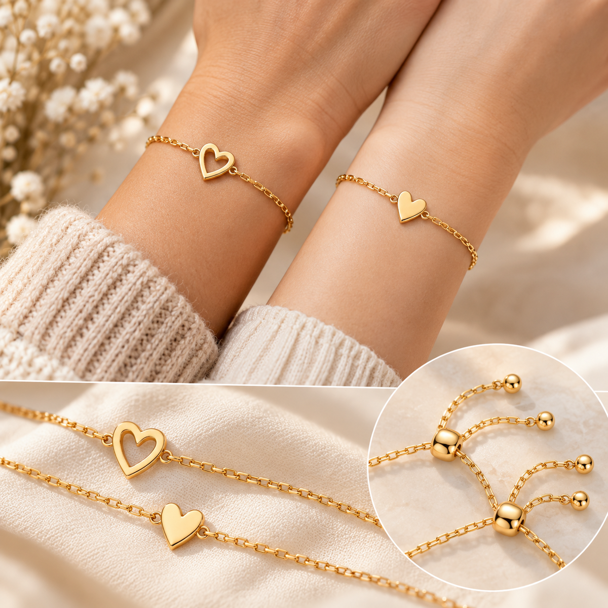Hartjesarmband set – 14K vergulde hartjesarmband