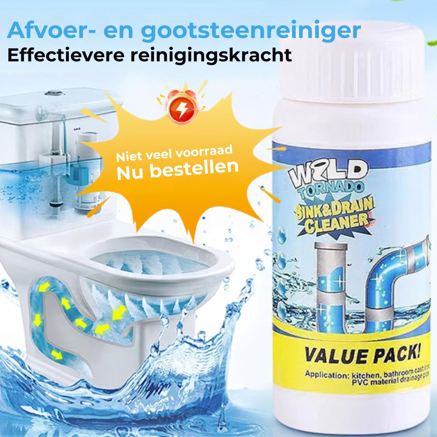 Krachtige Afvoer Ontstopper - Bruisend Poeder voor Gootsteen & Badkamer (Tegen Verstopping)