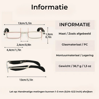 Opvouwbare Leesbril & Computerbril - Blauwlichtfilter - Inklapbaar (Incl. etui)