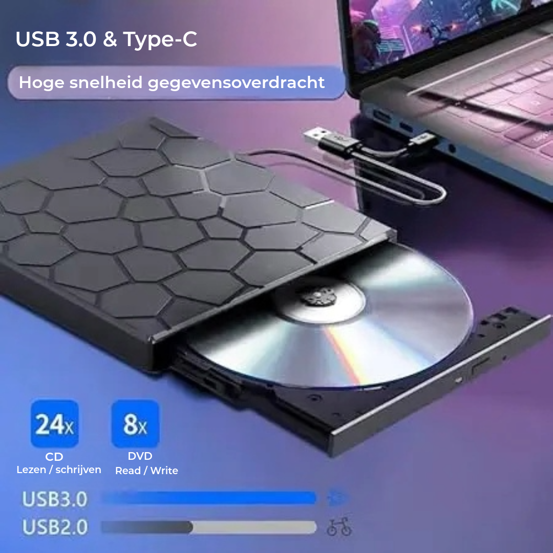 Externe DVD Speler & Brander 8-in-1 - Met USB Hub