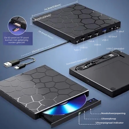 Externe DVD Speler & Brander 8-in-1 - Met USB Hub