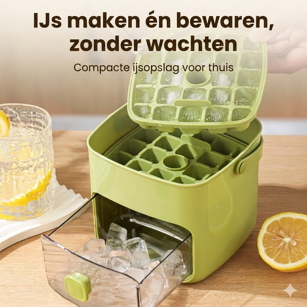 Siliconen Ijsblokjesvorm met Deksel - Drukknoppen Ijsbeker met Draaghendel