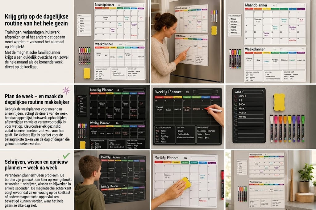 Magnetische familieplanner – Maand-, week- en dagplanning