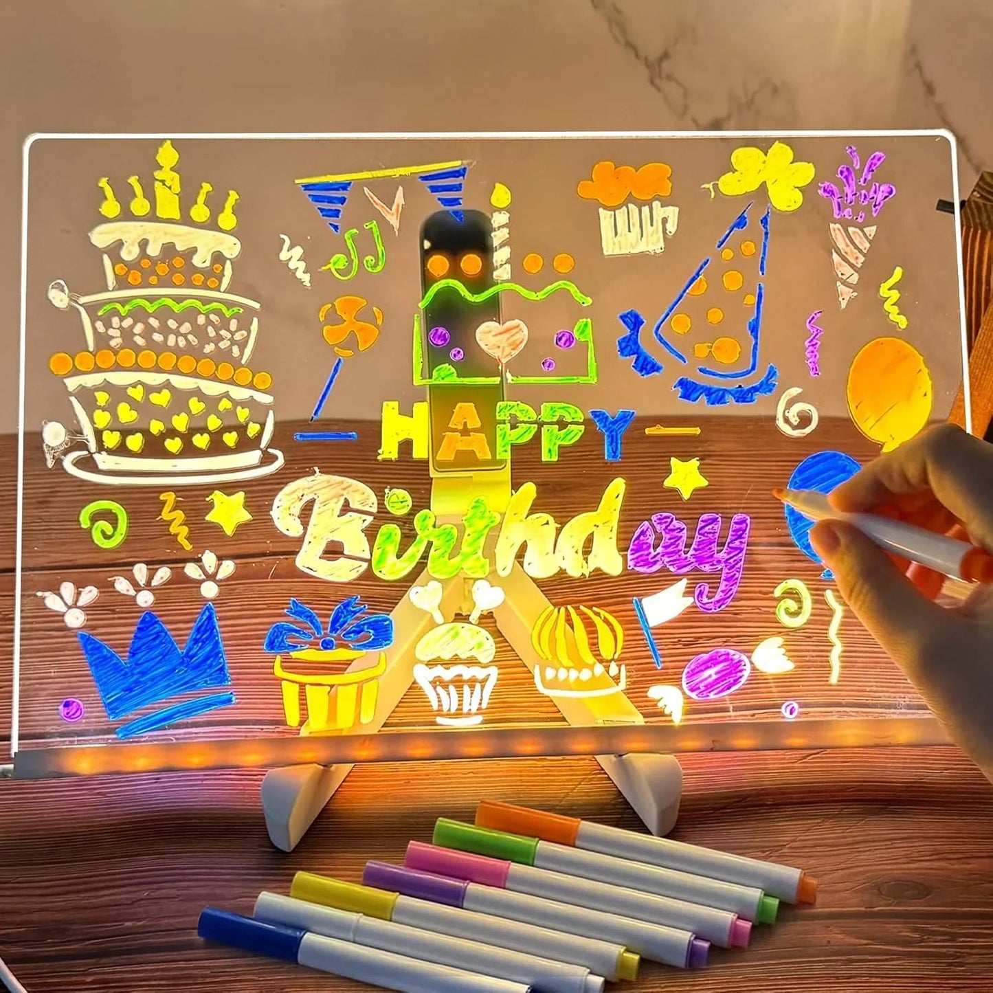 DoodleGlow™ Magisch LED Tekenbord - Lichtgevend Tekentablet voor Kinderen (Incl. Stiften & Sjablonen)