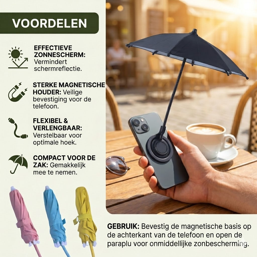 MagSafe Magnetische Telefoon Paraplu – Telescopisch Zonnescherm voor Smartphone