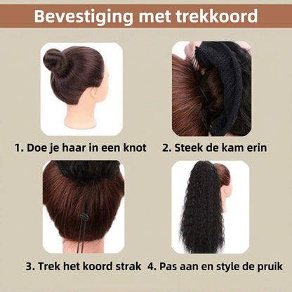 Lange golvende paardenstaart-pruik (Water Wave) – Volle paardenstaart met klem voor dagelijks gebruik en feestjes