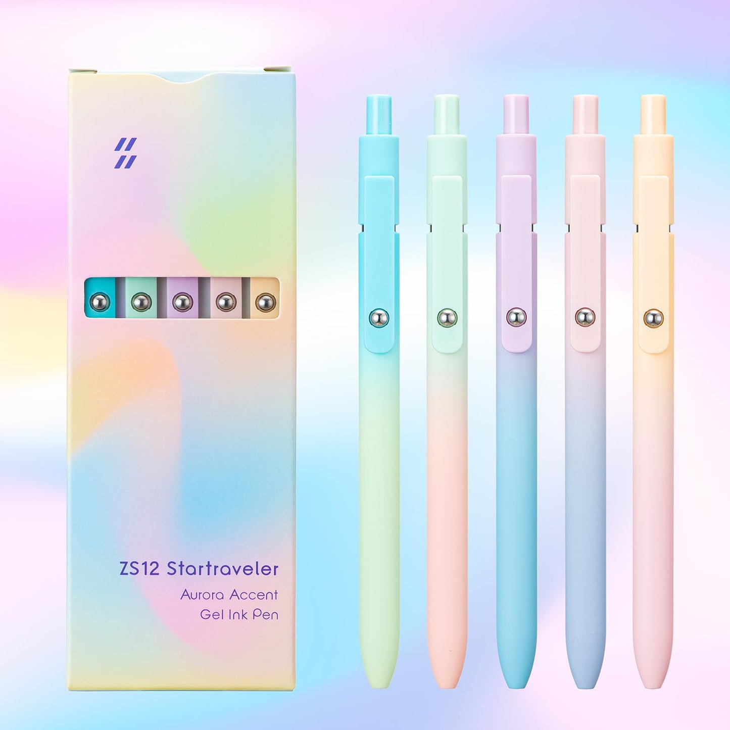 Luxe Gelpennen Set (5 stuks) - Esthetisch Kleurverloop Design - 0.5 mm Sneldrogende Inkt