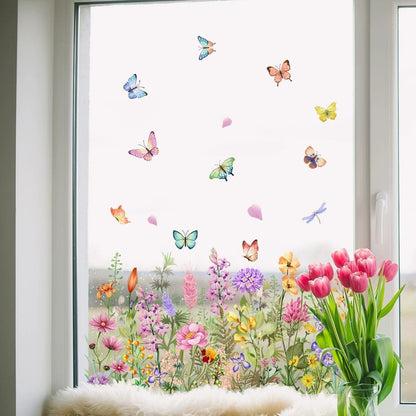 🦋🌺 Kleurrijke Bloemenboeket Raamstickers 🌷🌹