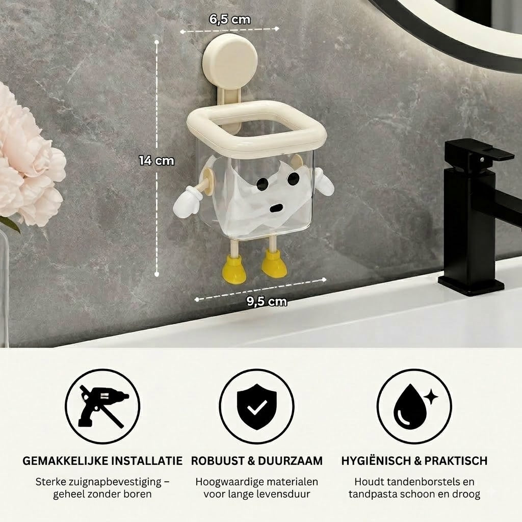 Schattige wandgemonteerde tandenborstelhouder met zuignap – perfect voor in de badkamer