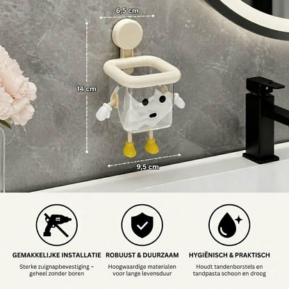 Schattige wandgemonteerde tandenborstelhouder met zuignap – perfect voor in de badkamer