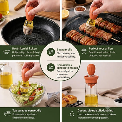 Oliespuit met Siliconen Kwastje – Precisie Oliespuitfles voor Koken, Barbecue (BBQ) en Bakken