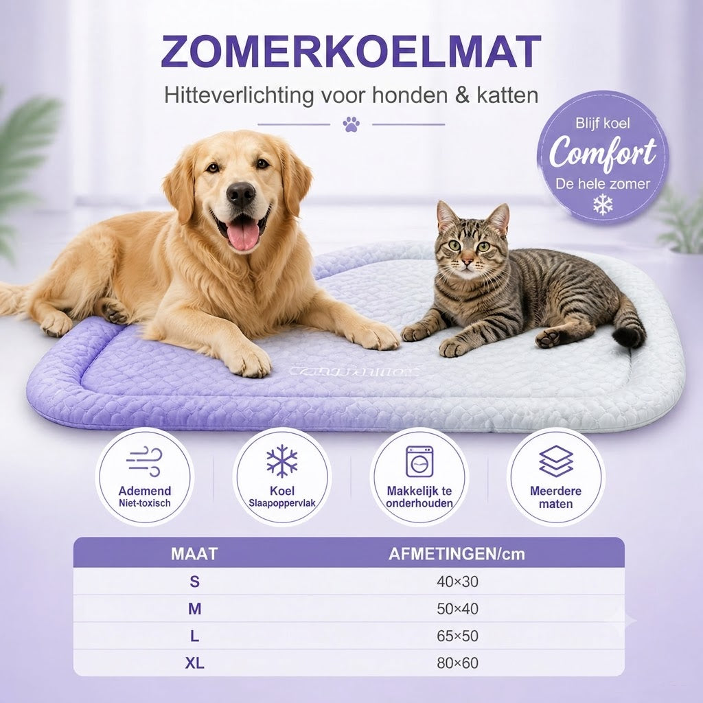❄️Gel Koelmat voor Huisdieren – Zomerse Koelmat, Ademend & Gifvrij, Geschikt voor Honden en Katten, Koel Slaapkussen🐶🐱