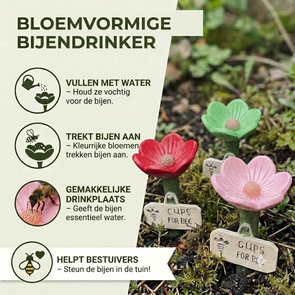 Bloemvormige bijendrinker – kleurrijke drinkplaats in de tuin