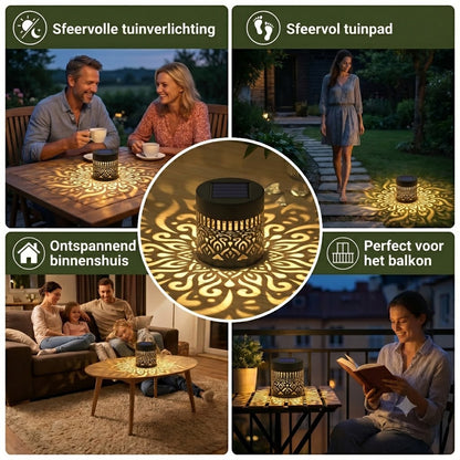 Kleurrijke Solar Mandala Tuinverlichting – Waterdichte LED Wandlamp met Projectie-effect voor Buiten