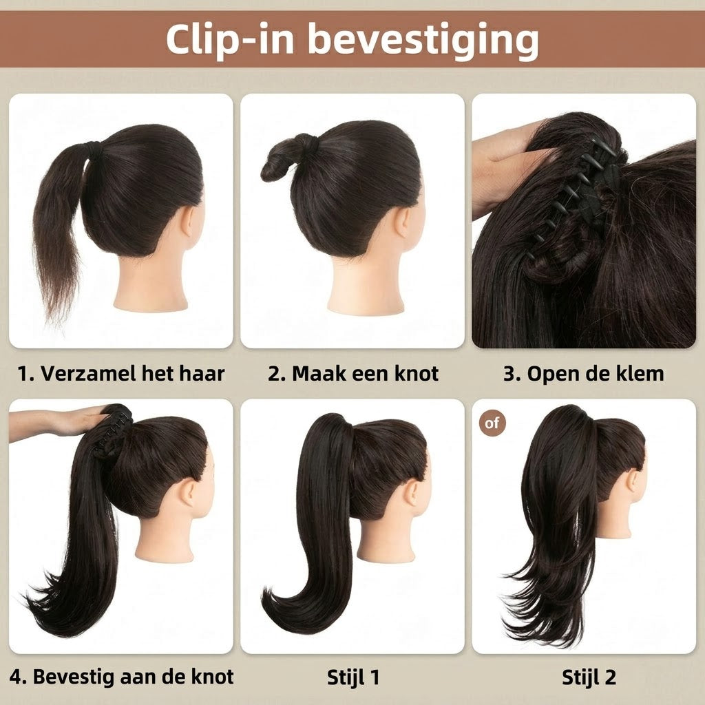 Lange golvende paardenstaart-pruik (Water Wave) – Volle paardenstaart met klem voor dagelijks gebruik en feestjes