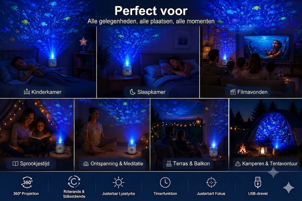 OceanDream Oceaanprojector met Draaiende LED-verlichting – Creëer een Dromerige Nacht