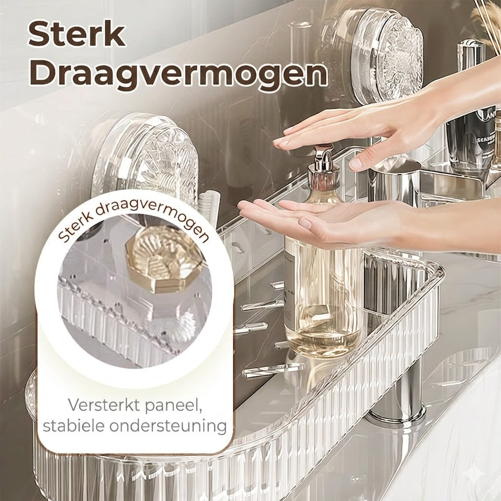 No-drill drainable wall-mounted storage rack