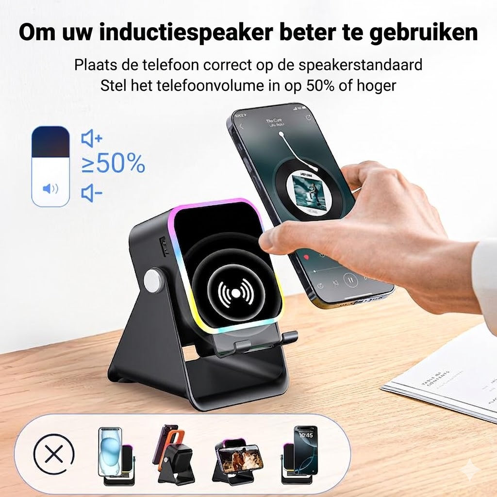 Draadloze Inductie Speaker & Telefoonhouder