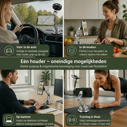 Volledig metalen telefoonhouder voor de auto met supersterke magneten en zuignap