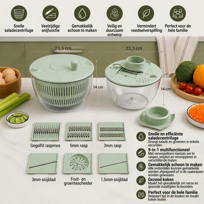 9-in-1 handmatige groente- en saladesnijder met rotatiefunctie
