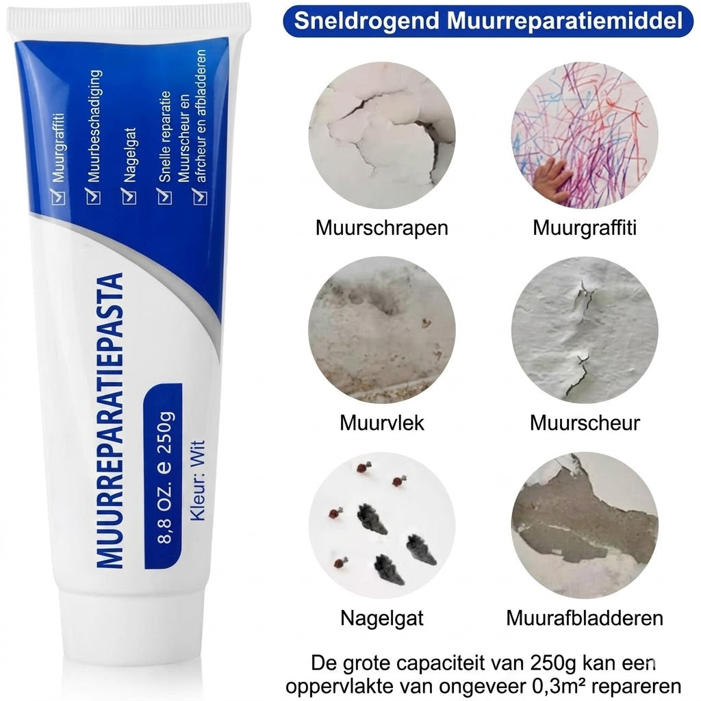 Muurvuller Wit - 250g - Reparatiepasta voor Gaten en Scheuren
