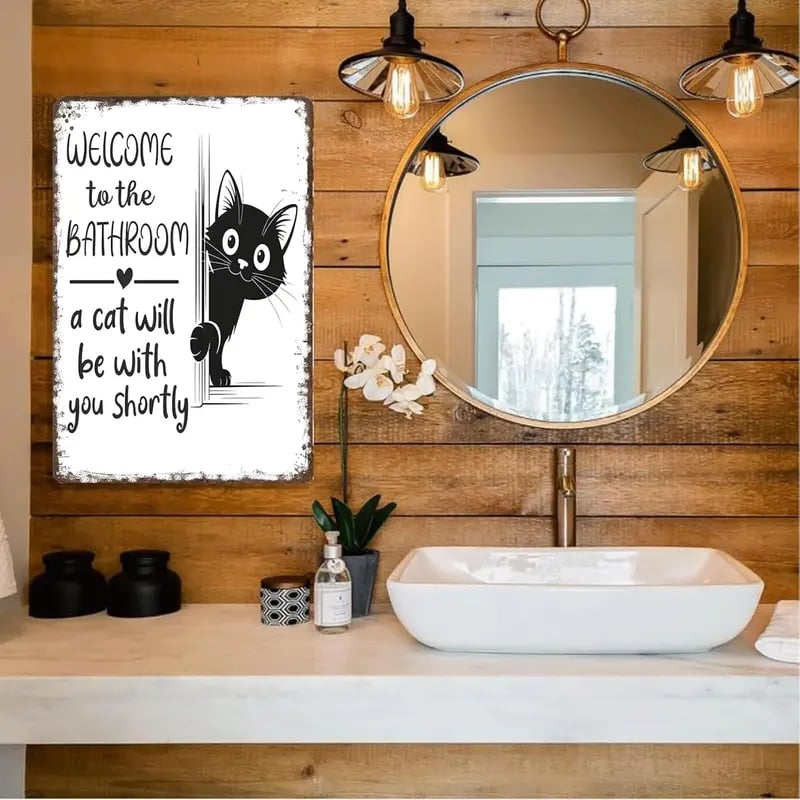 Retro Wanddecoratie Zwart-Wit - Schotse Hooglander & Kat