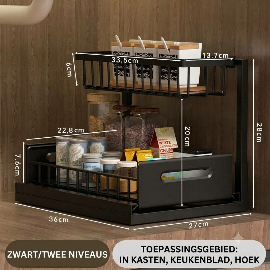 2-laags uittrekbaar opbergrek voor onderkasten