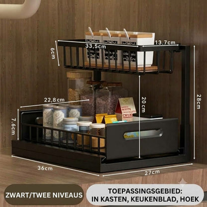 2-laags uittrekbaar opbergrek voor onderkasten