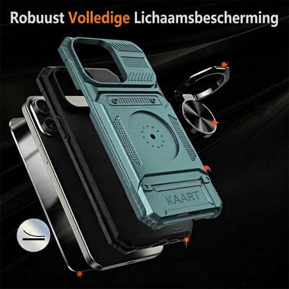 Schokbestendig iPhone-hoesje met pashouder en geïntegreerde ringhouder