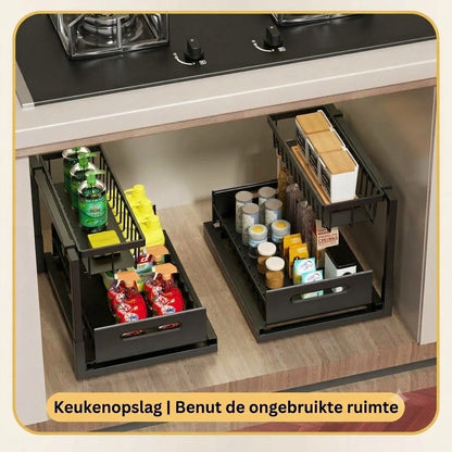 2-laags uittrekbaar opbergrek voor onderkasten