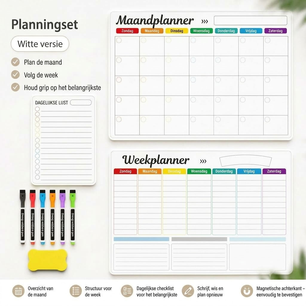 Magnetische familieplanner – Maand-, week- en dagplanning