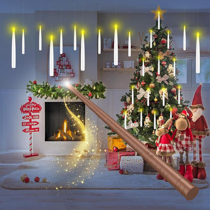 12 kelluvaa LED-kynttilää taikasauva-kaukosäätimellä – Liekitön ripustettava koristus jouluun ja Halloweeniin