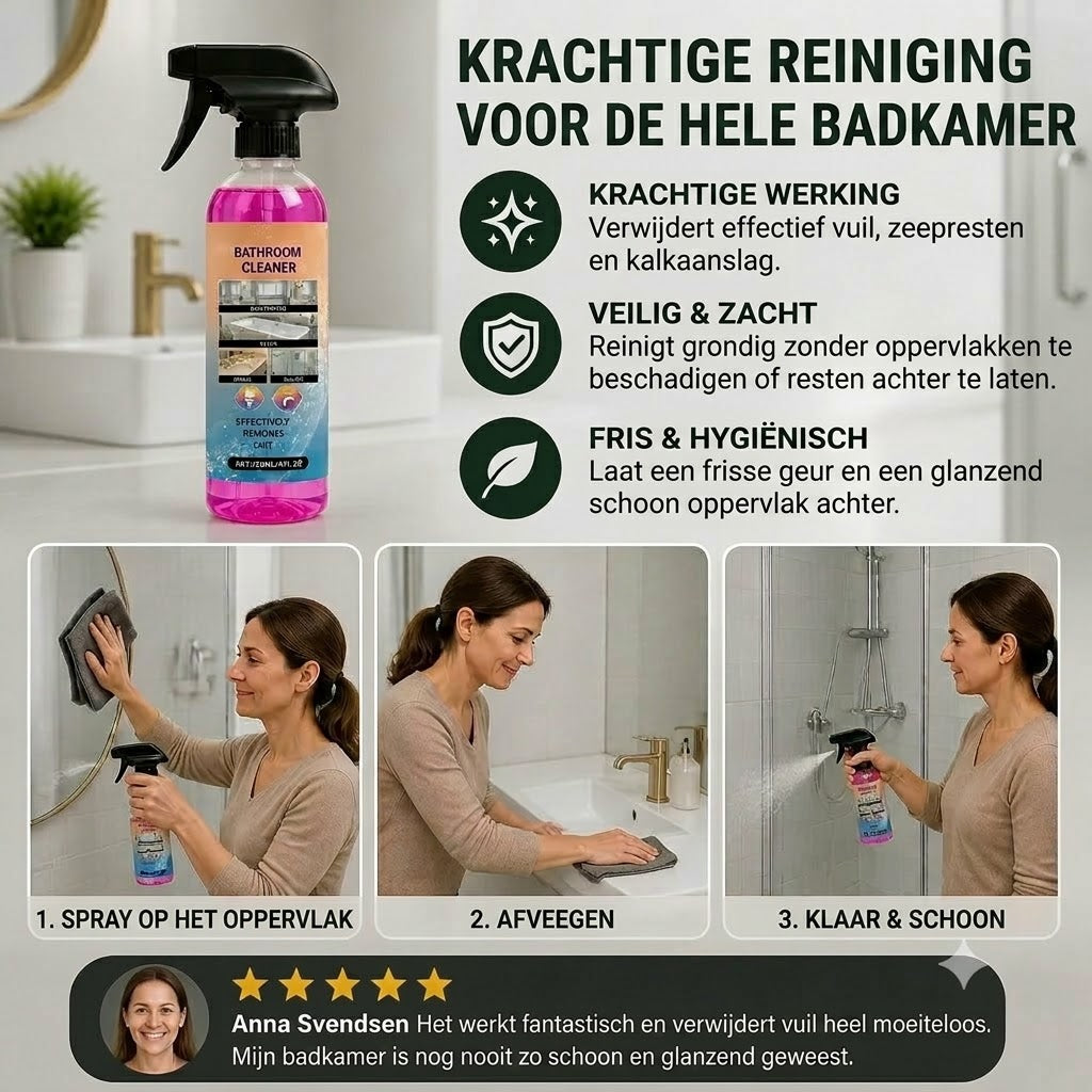 Badkamerreiniger – Allesreiniger geschikt voor badkuipen, wastafels en glas.