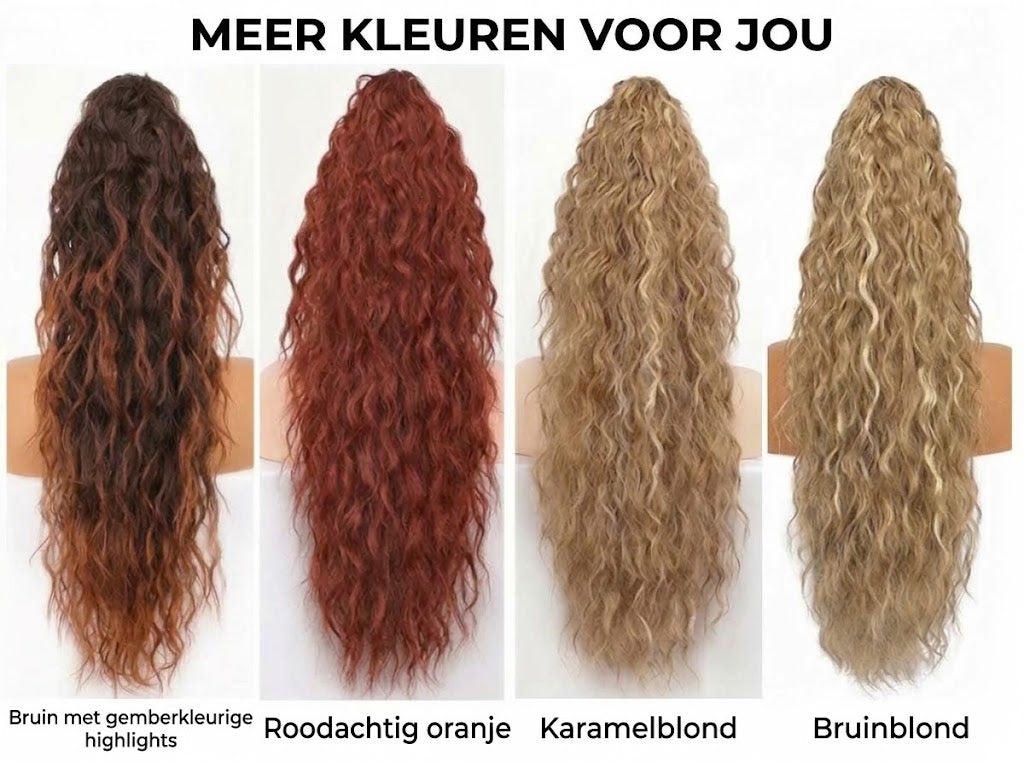 Lange golvende paardenstaart-pruik (Water Wave) – Volle paardenstaart met klem voor dagelijks gebruik en feestjes