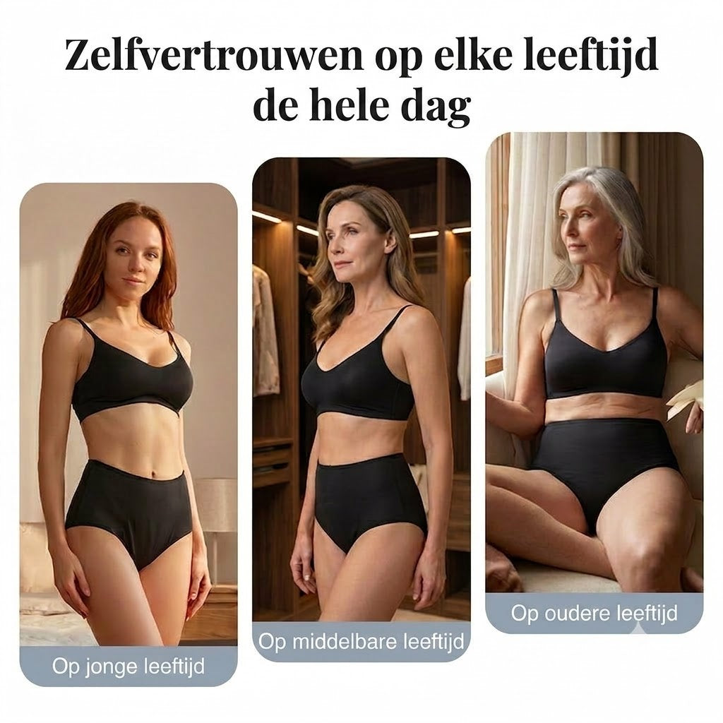Lekvrije menstruatieslip met hoge taille, dubbele bescherming voor en achter – voorkomt effectief doorlekken aan de zijkanten