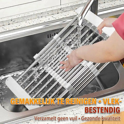 Verstelbaar afdruiprek voor de gootsteen