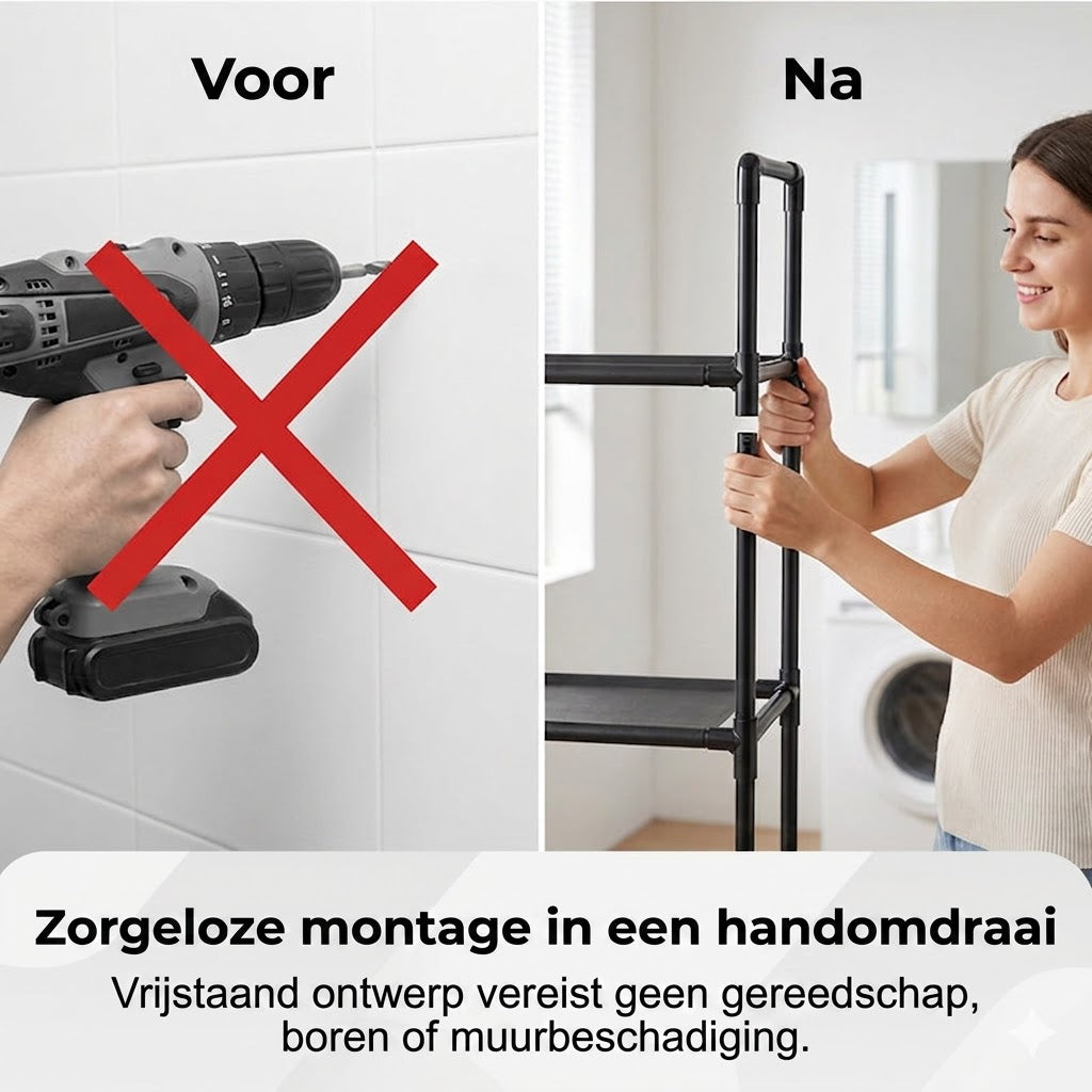Opbergrek voor Badkamer en Wasruimte – Zonder Boren