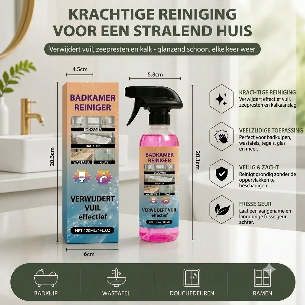 Badkamerreiniger – Allesreiniger geschikt voor badkuipen, wastafels en glas.