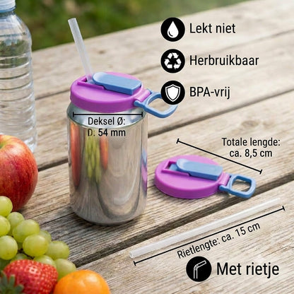 2-in-1 herbruikbare siliconen rietjesdop – Lekvrij, draagbaar drinkdeksel (set van 2)