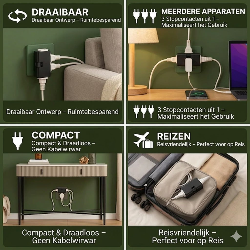 🔌Draaibare Stekkerdoos – De praktische oplossing voor krappe ruimtes
